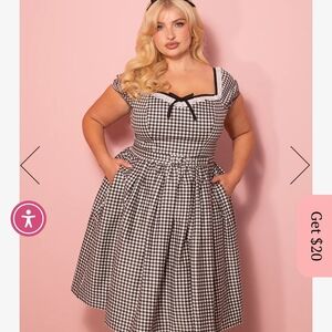 Vixen by Micheline Pitt Black and White Gingham Bardot Dress